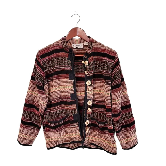 Vintage‎ Flashback Festive Boho Ethnic Womens Size Medium Textured Jacket - Picture 2 of 11